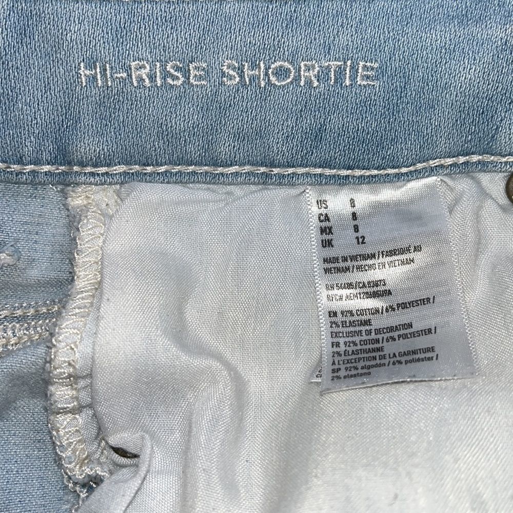 EXCELLENT DISTRESSED CONDITION AMERICAN EAGLE HI-RISE SHORTIE SHORTS SIZE 8 - Picture 5 of 8